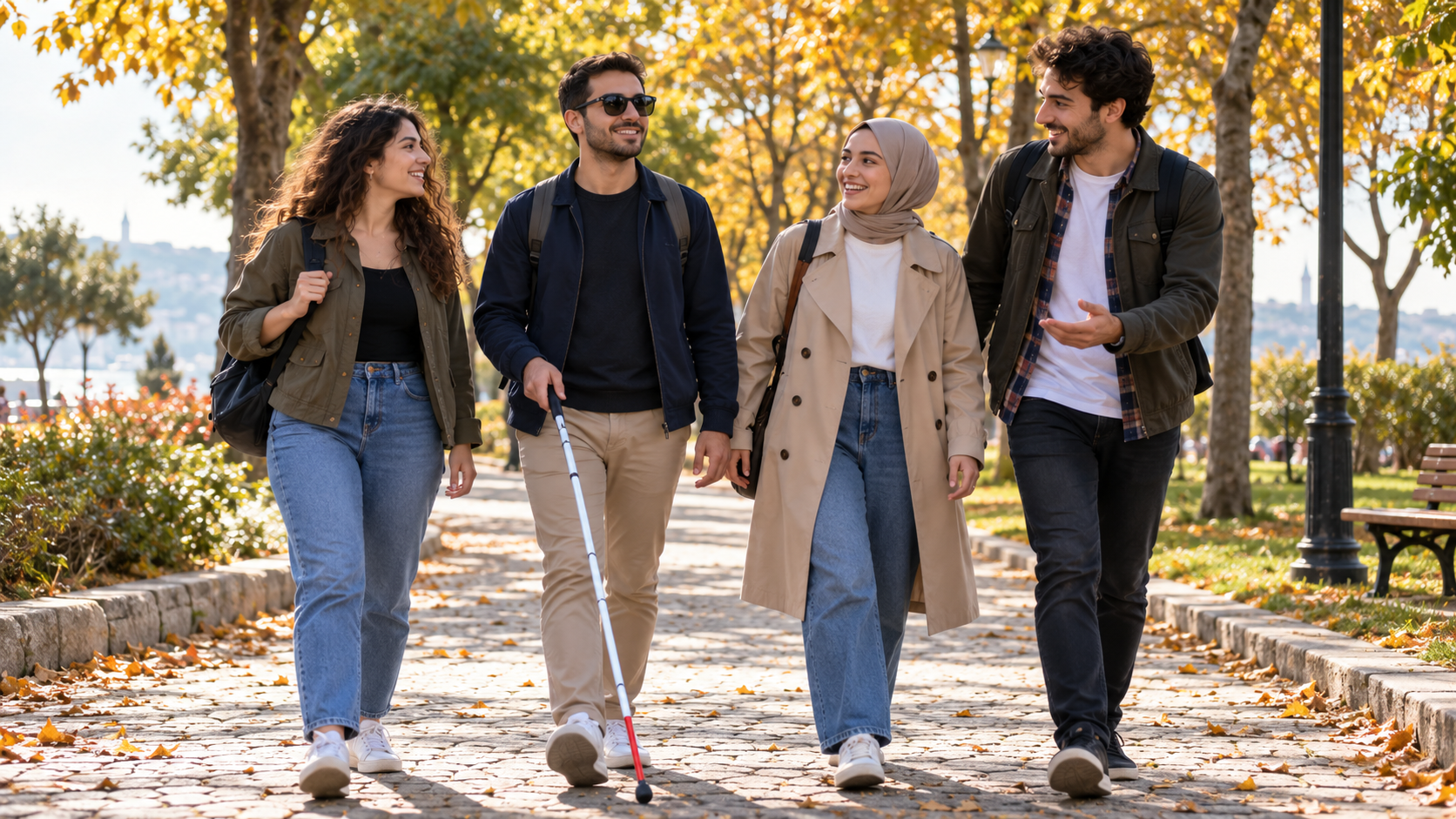 Temsili görsel: parkta birlikte yürüyen arkadaşlar